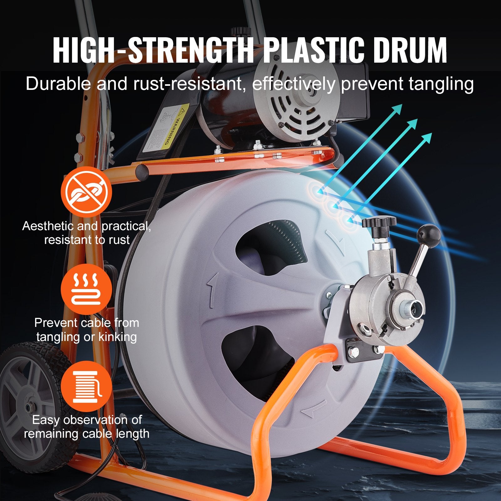 Drain Cleaner Machine 75FT x 1/2 Inch Auto Feed with Wheels & 8 Cutters V952-ZDJJKLSGDSTJOA12MV3