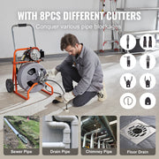 Drain Cleaner Machine 75FT x 1/2 Inch Auto Feed with Wheels & 8 Cutters V952-ZDJJKLSGDSTJOA12MV3