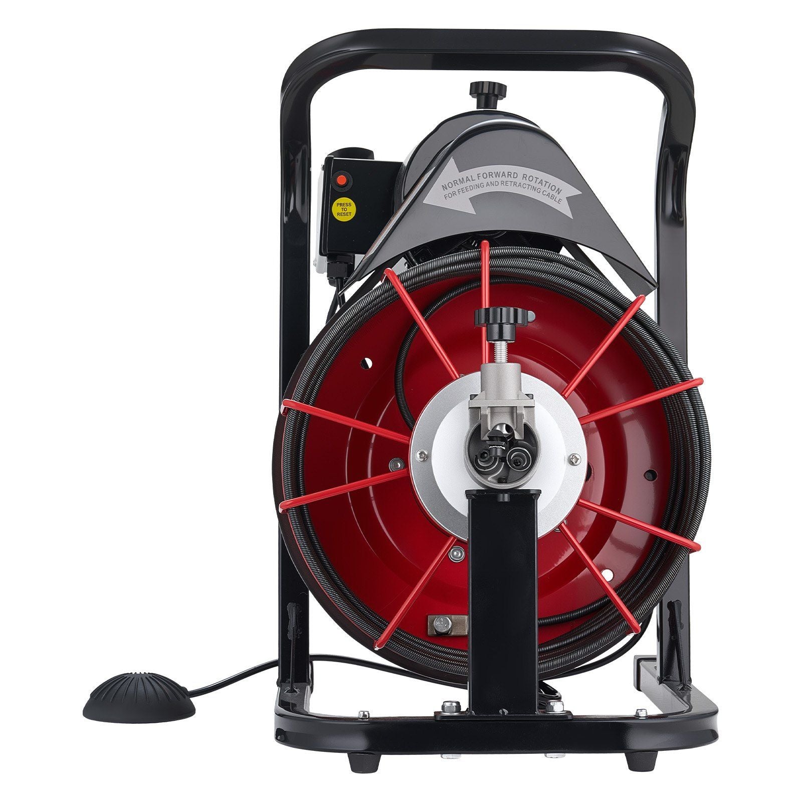 Drain Cleaner Machine 15m x 8mm, Auto Feed Sewer Snake Auger with 4 Cutters & Air-activated Foot Switch for V952-ZDJJKLSGDSTJWYRCQ002V3