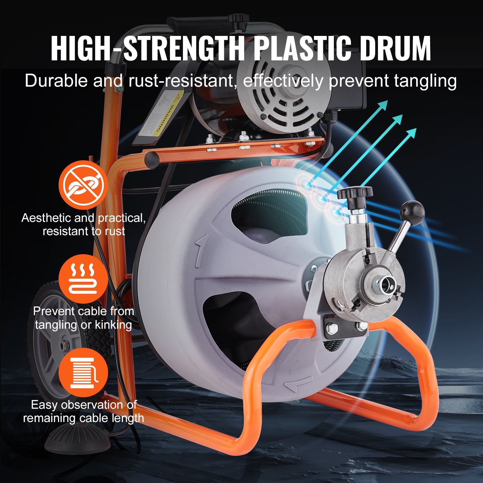 Drain Cleaner Machine 100FT x 3/8 Inch, Auto Feed Sewer Snake Drain Auger on Wheels, Portable Drain Cleaning V952-ZDJJKLSGDSTJXUXC0V3