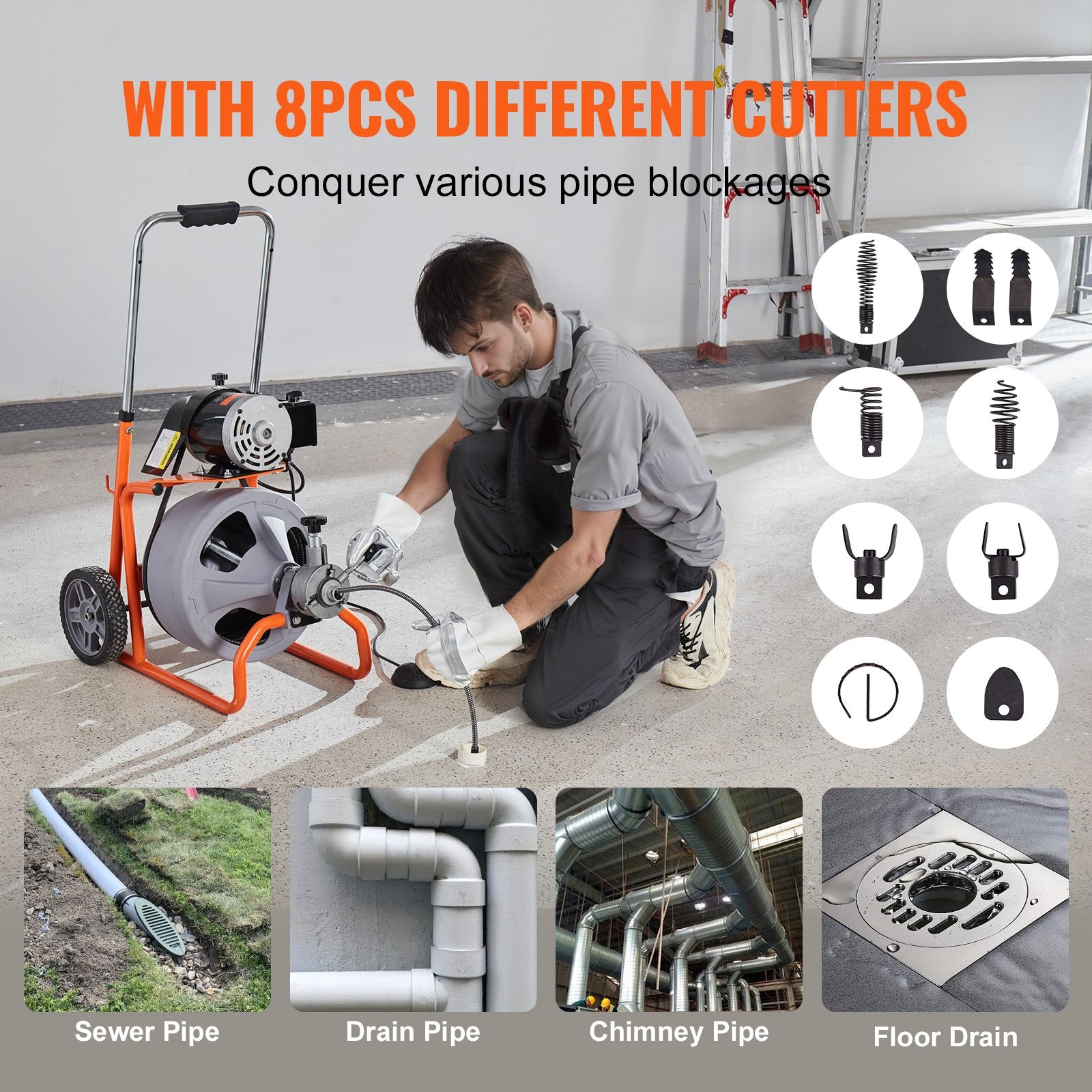 Drain Cleaner Machine 100FT x 3/8 Inch, Auto Feed Sewer Snake Drain Auger on Wheels, Portable Drain Cleaning V952-ZDJJKLSGDSTJXUXC0V3