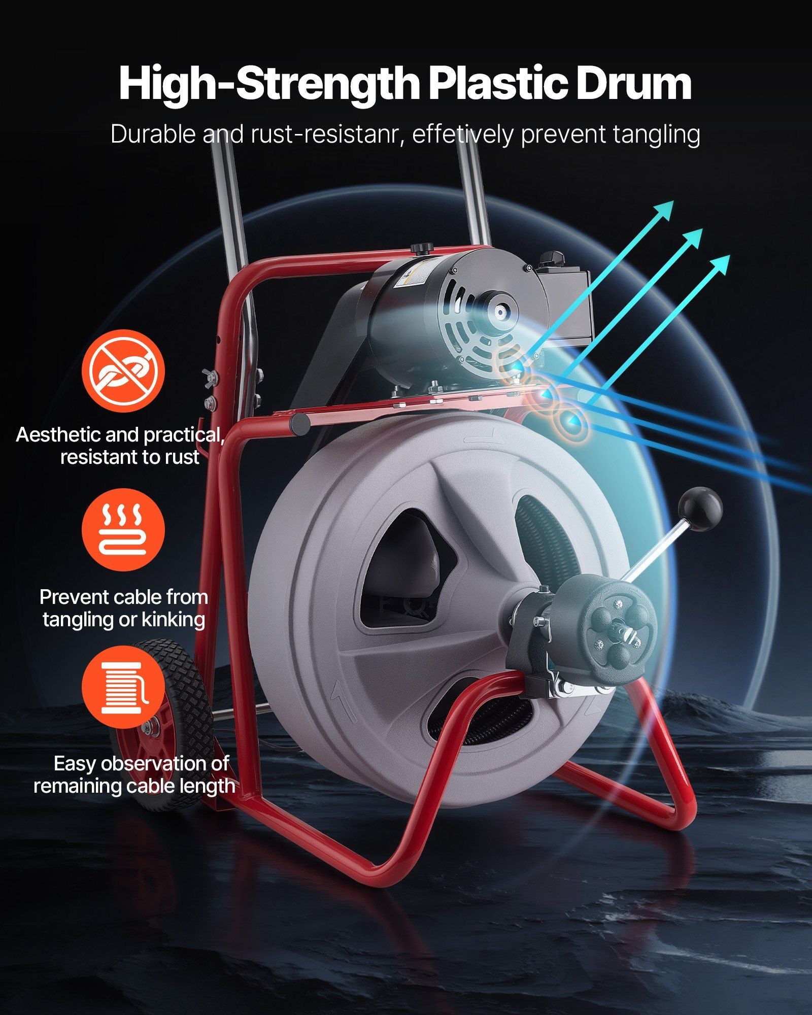 Drain Cleaner Machine 30m x 13mm, Auto Feed Sewer Snake Drain Auger on Wheels, Portable Drain Cleaning V952-ZDJJKLSGDSTJXZPK9002V3