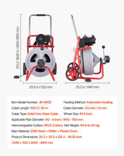 Drain Cleaner Machine 30m x 13mm, Auto Feed Sewer Snake Drain Auger on Wheels, Portable Drain Cleaning V952-ZDJJKLSGDSTJXZPK9002V3