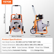 Drain Cleaner Machine 100FT x 1/2 Inch, Auto Feed Sewer Snake Drain Auger on Wheels, Portable Drain Cleaning V952-ZDJJKLSGDSTJXZPK9V3