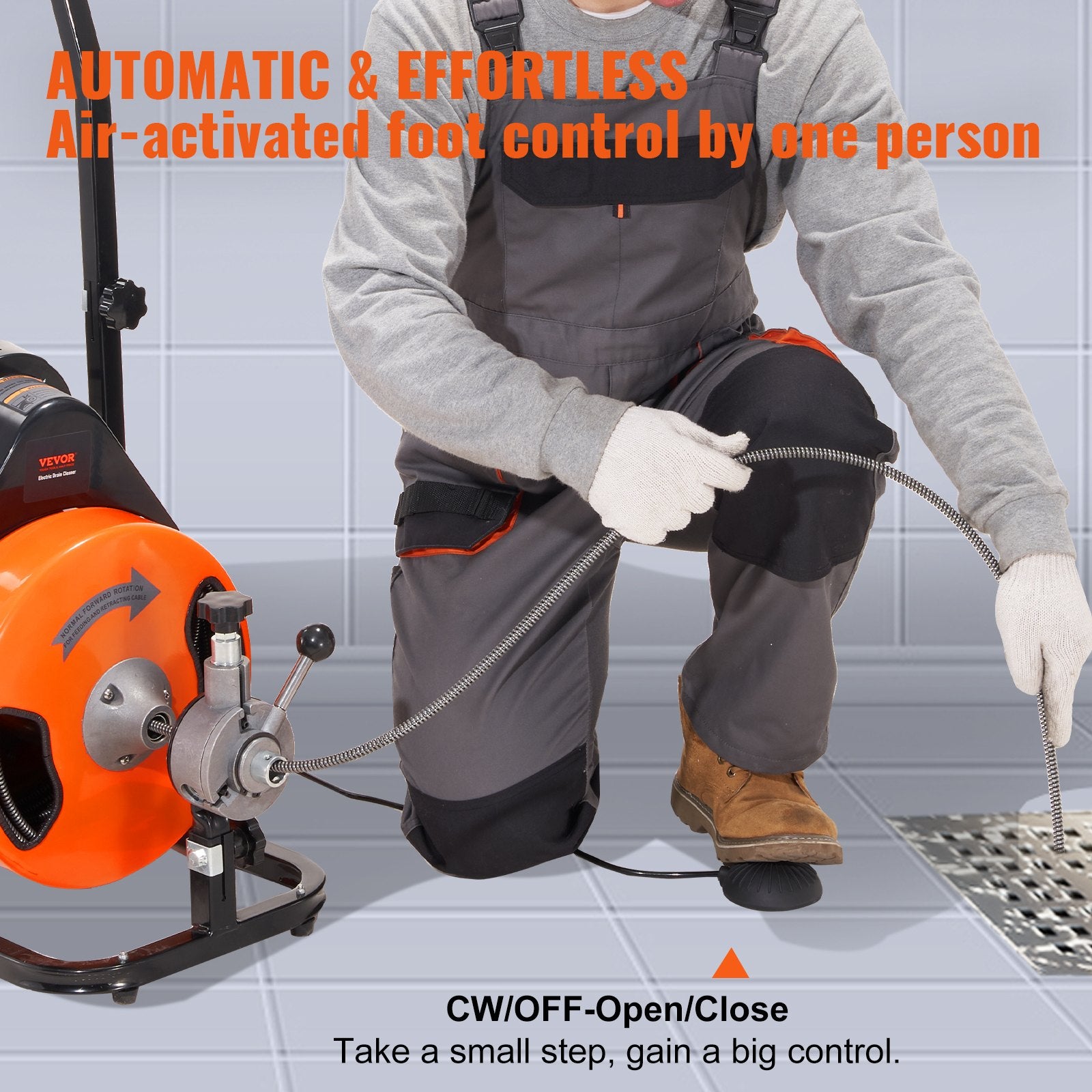 Drain Cleaning Machine 50 FT x 1/2 Inch, Sewer Snake Machine Auto Feed, Drain Auger Cleaner with 4 Cutter & V952-ZDJJKLSGDSTJZCTMFV3