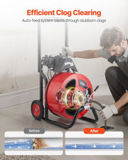 Drain Cleaner Machine 30m x 19mm, Auto Feed Sewer Snake Auger on Wheels, Portable Drain Cleaning Machine with V952-ZDJJKLSGDSTJZL4U4002V3