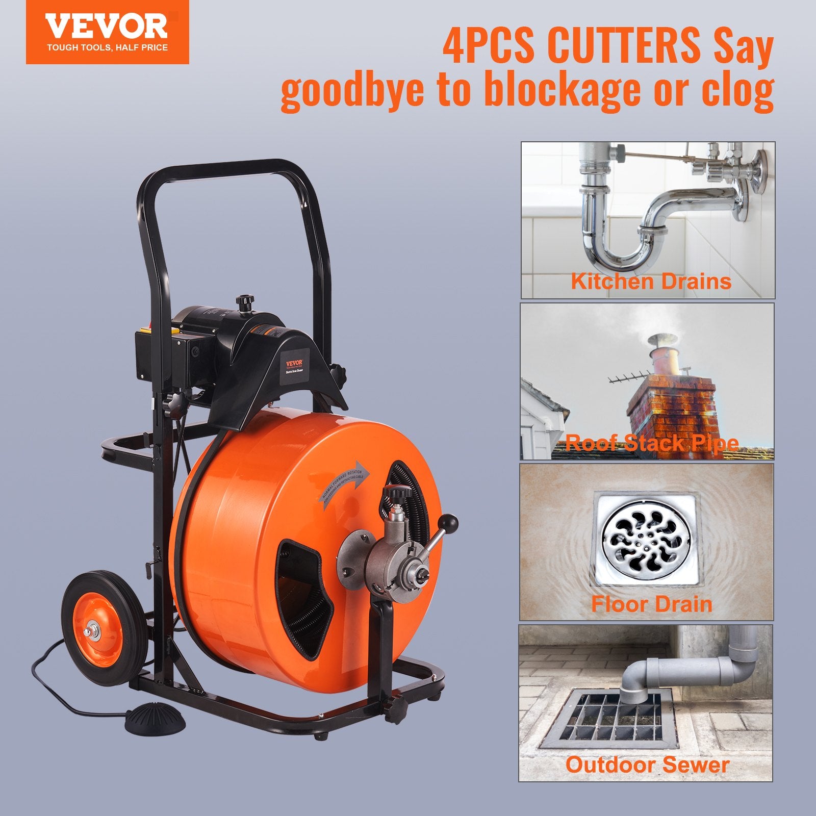 Drain Cleaner Machine Electric Drain Auger 100 FT x 3/4In Auto Feed V952-ZDJJKLSGDSTJZL4U4V3