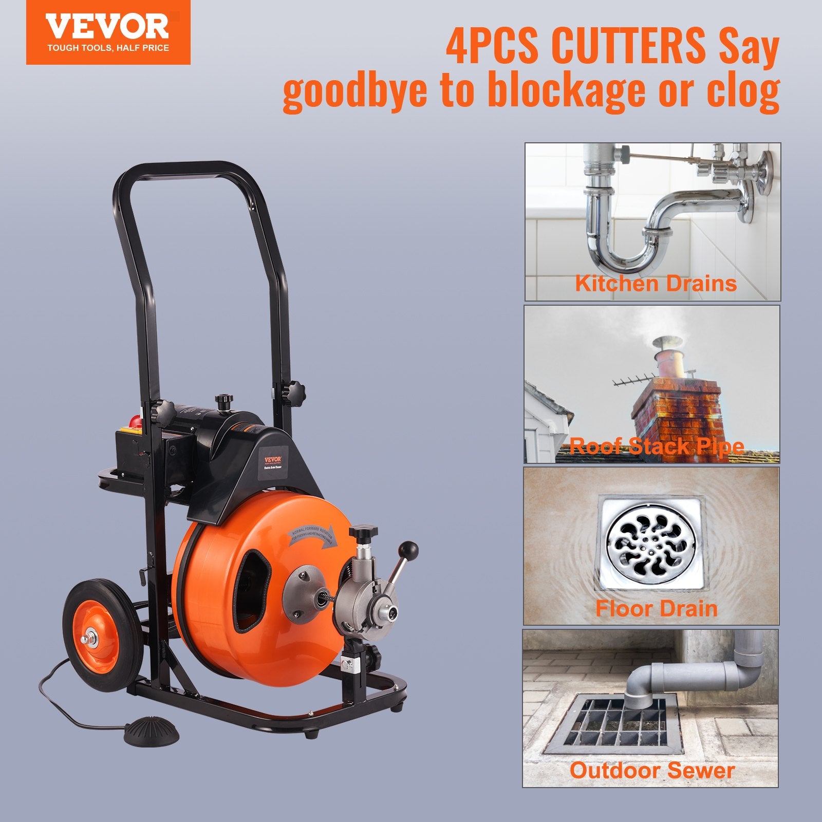 Drain Cleaner Machine Electric Drain Auger 100 FT x 3/8 In Auto Feed V952-ZDJJKLSGDSTJZRVU4V3