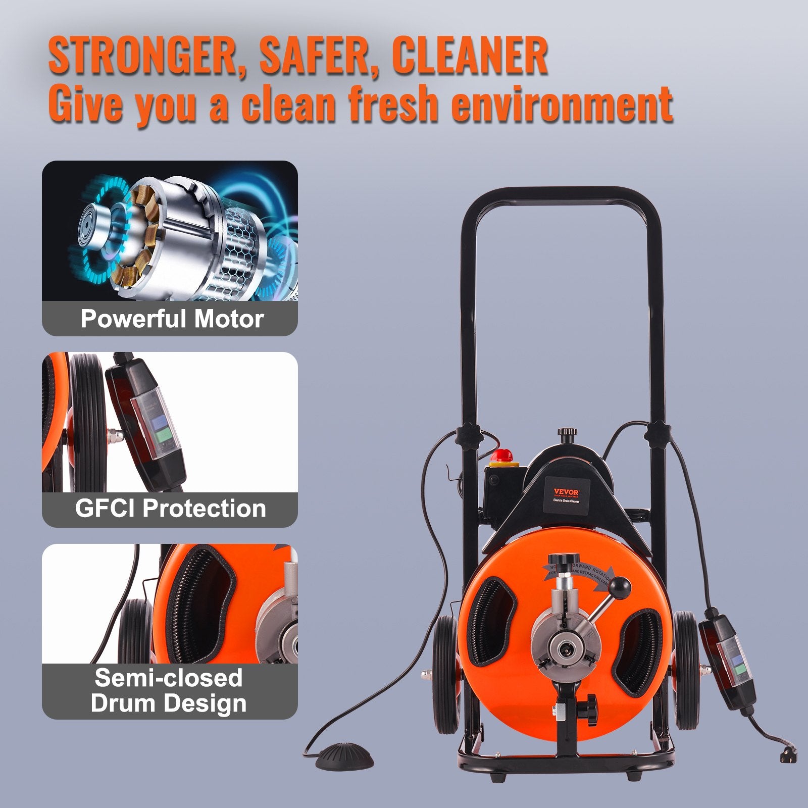 Drain Cleaner Machine Electric Drain Auger 100 FT x 3/8 In Auto Feed V952-ZDJJKLSGDSTJZRVU4V3