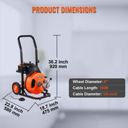 Drain Cleaner Machine Electric Drain Auger 100 FT x 3/8 In Auto Feed V952-ZDJJKLSGDSTJZRVU4V3