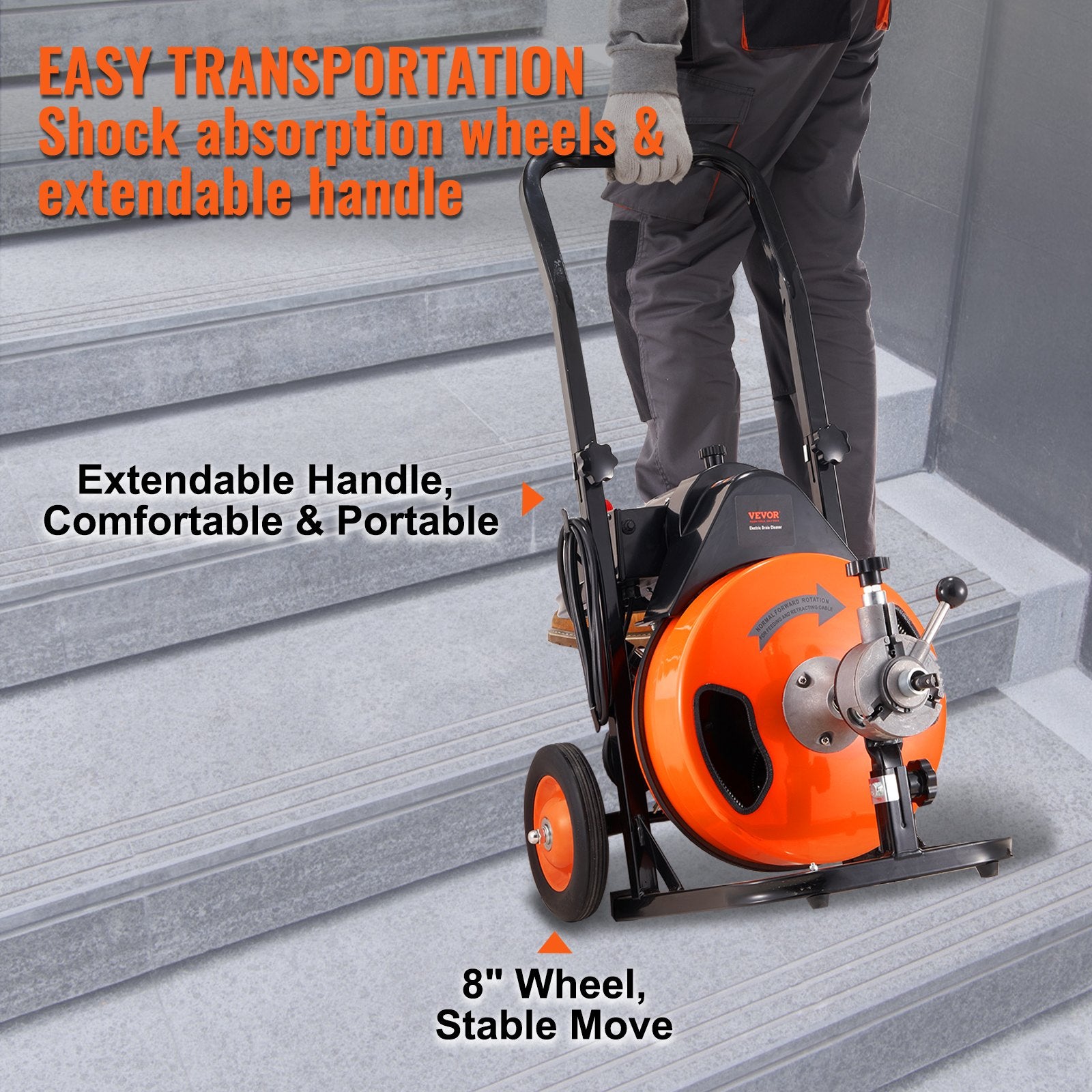Drain Cleaner Machine 75FT x 3/8Inch, Auto Feed Sewer Snake Auger with 4 Cutter & Air-activated Foot Switch V952-ZDJJKLSGDSTJZXGSSV3
