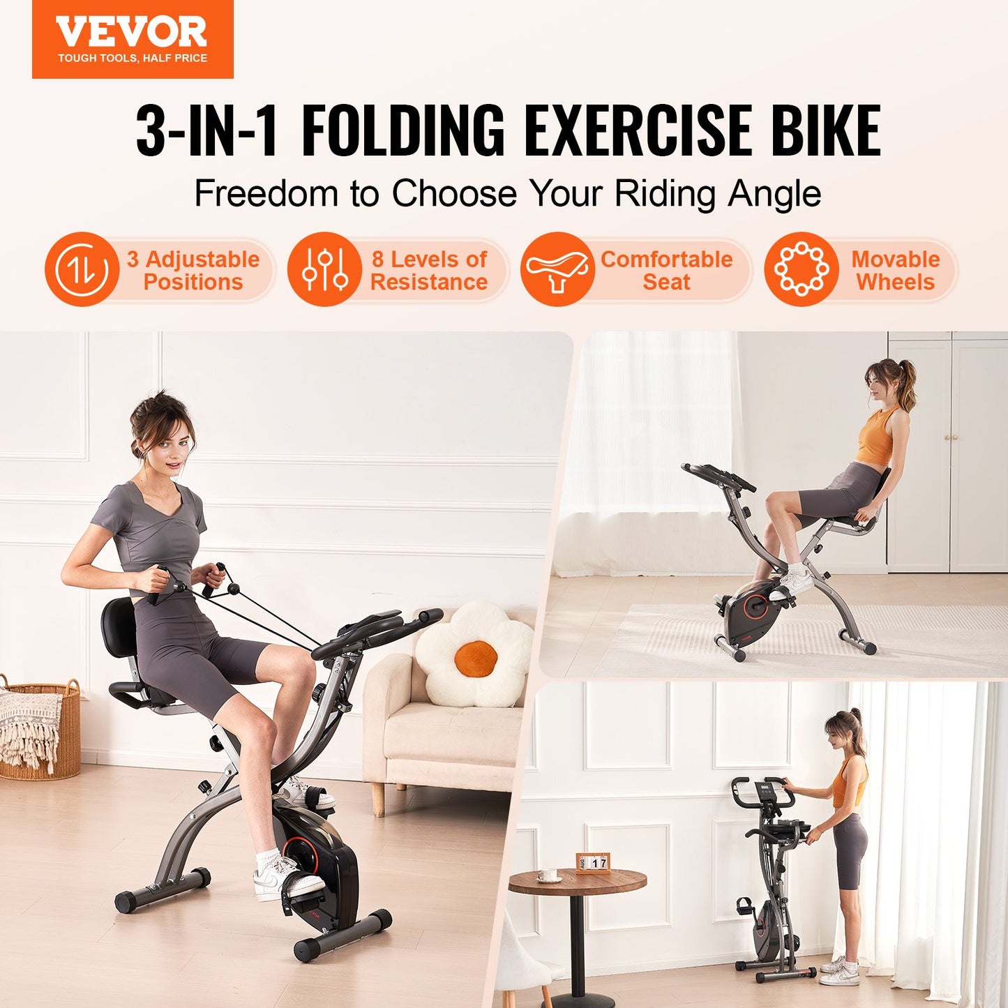 Folding Exercise Bike, Foldable Fitness Stationary Bike, Adjustable Magnetic Resistance Stationary Bike, V952-ZDJSCCZPDBKD6FDP7V9