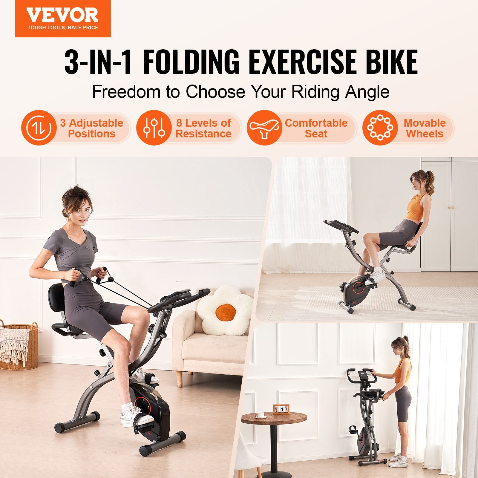 Folding Exercise Bike, Foldable Fitness Stationary Bike, Adjustable Magnetic Resistance Stationary Bike, V952-ZDJSCCZPDBKD6FDP7V9