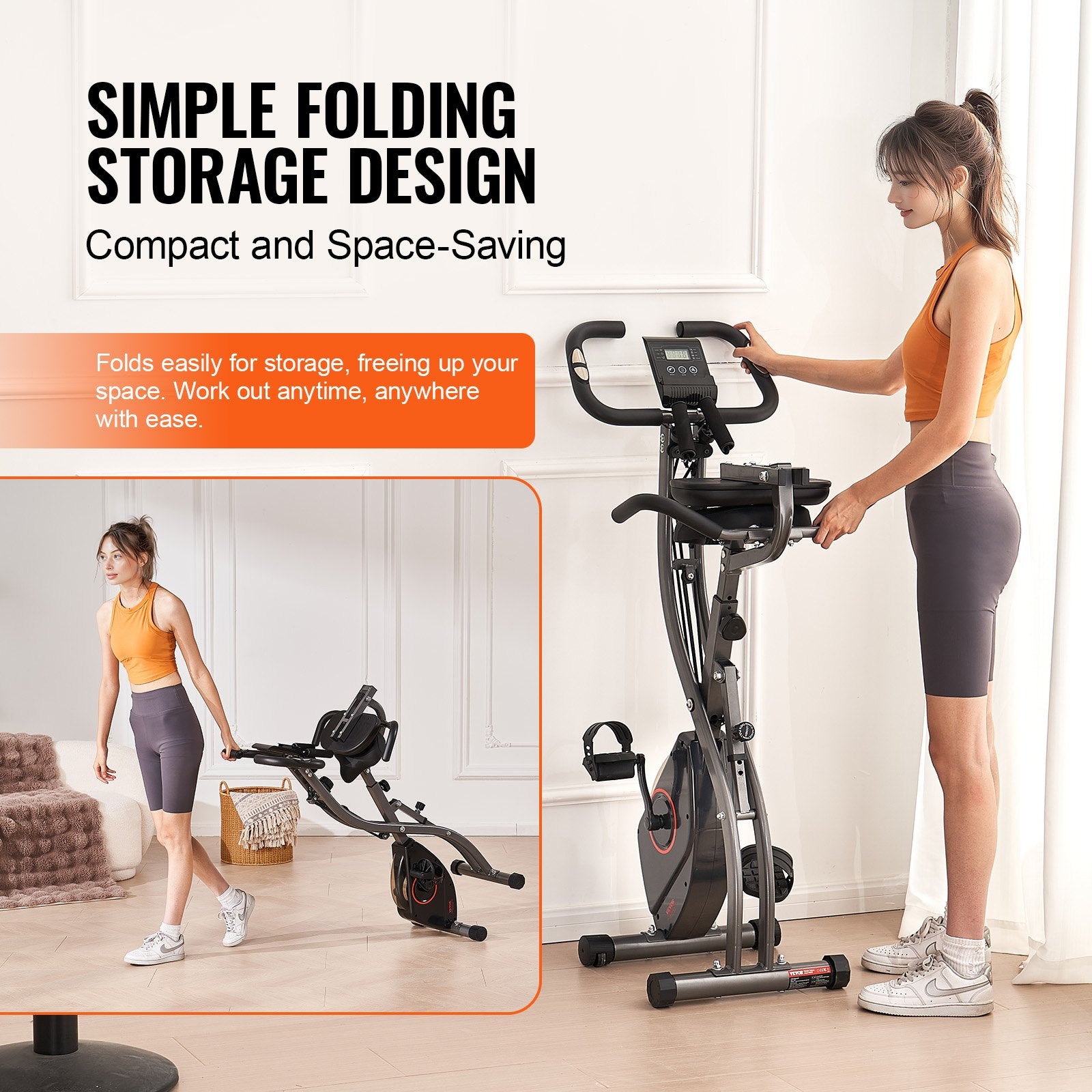 Folding Exercise Bike, Foldable Fitness Stationary Bike, Adjustable Magnetic Resistance Stationary Bike, V952-ZDJSCCZPDBKD6FDP7V9