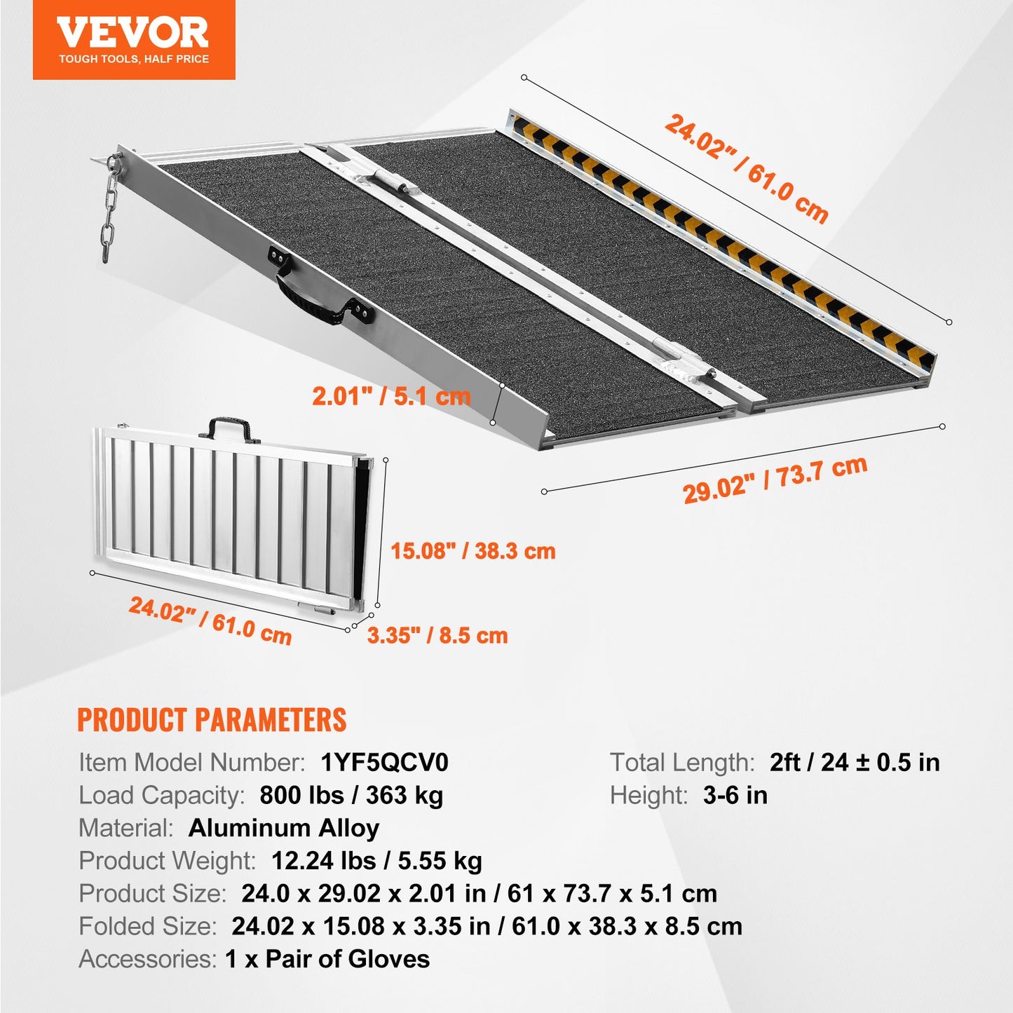Portable Wheelchair Ramp 2FT, Non-Slip Aluminum Folding Handicap Ramp, Door Threshold Ramps for Wheelchair V952-ZDKMJPD24YC1YF5QCV0