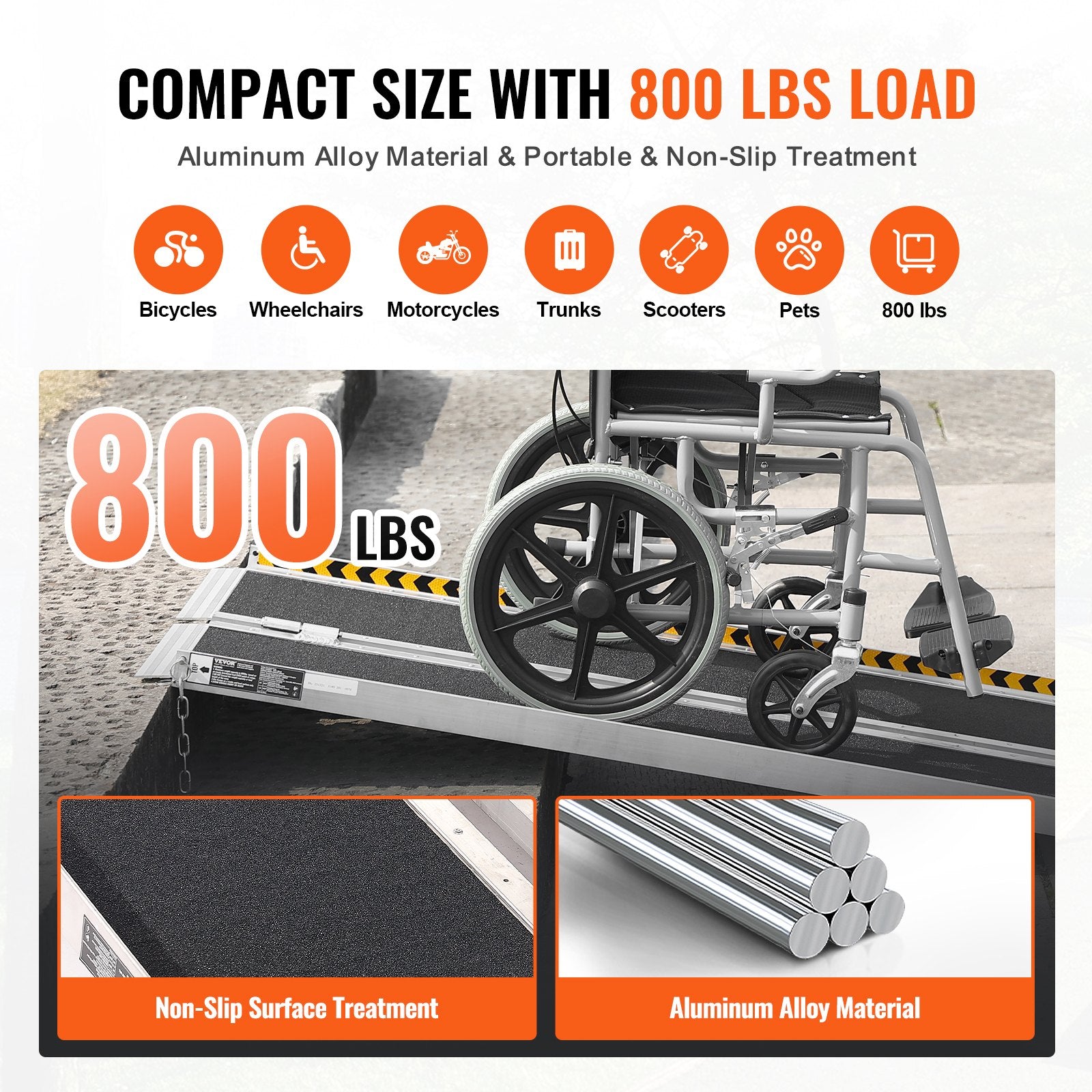 Portable Wheelchair Ramp, 183 cm 363 kg Capacity, Non-Slip Aluminum Folding Threshold Ramp, Foldable Mobility V952-ZDKMJPD72YC1JQ8CRV0