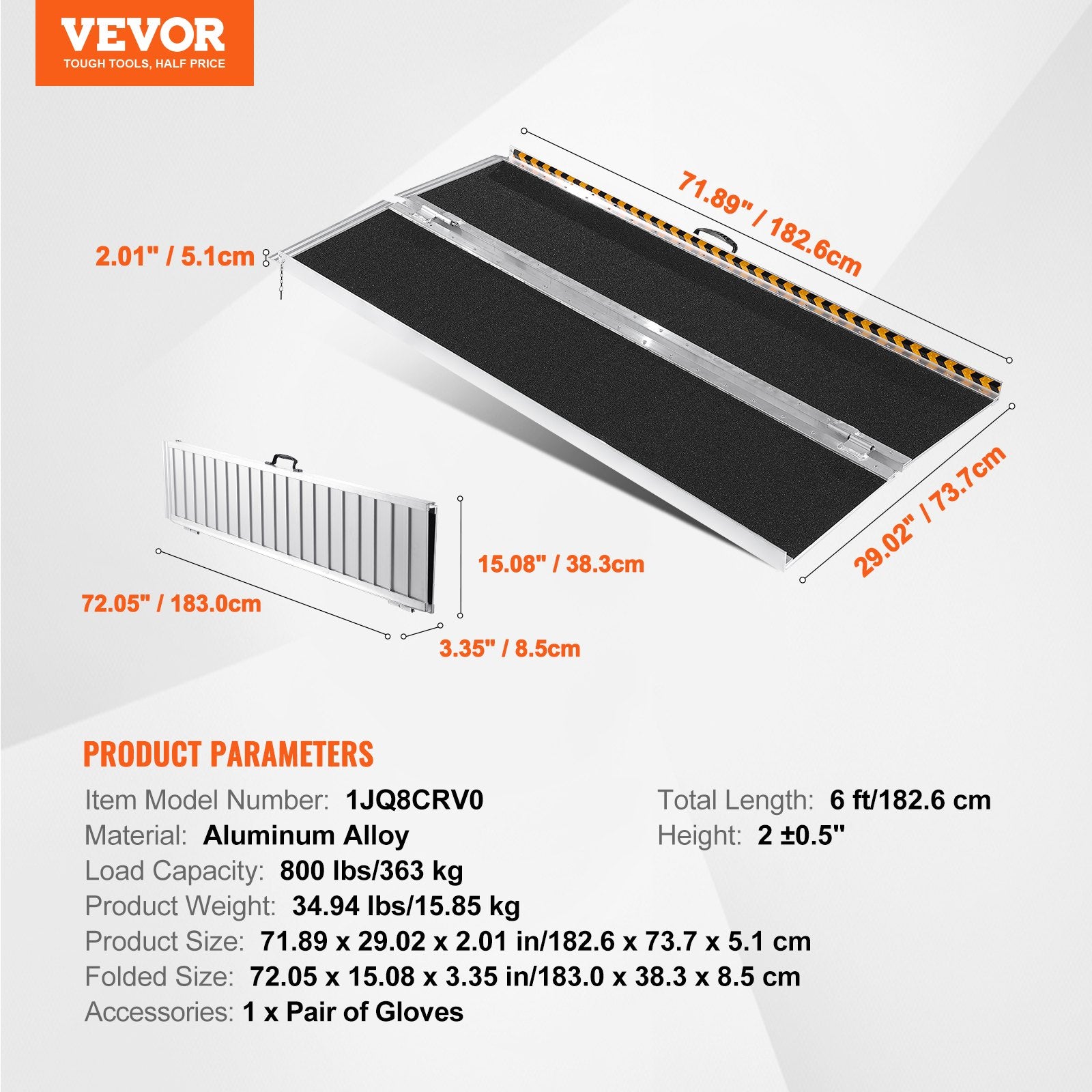 Portable Wheelchair Ramp, 183 cm 363 kg Capacity, Non-Slip Aluminum Folding Threshold Ramp, Foldable Mobility V952-ZDKMJPD72YC1JQ8CRV0