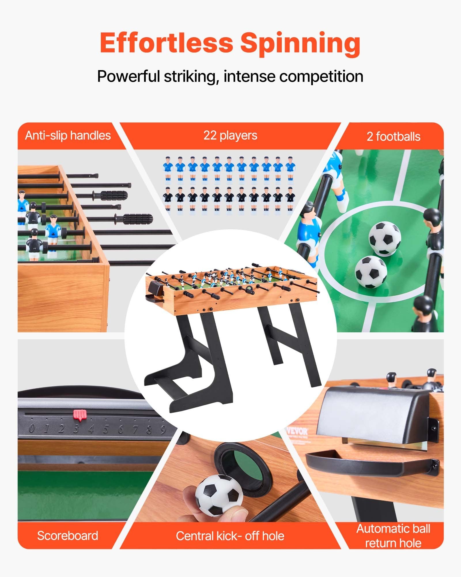 Folding Foosball Table, 106 cm Standard Size Table, Indoor Full Size Foosball Tables for Home, Family, and V952-ZDKZQZ48YCZS83TLN001V0