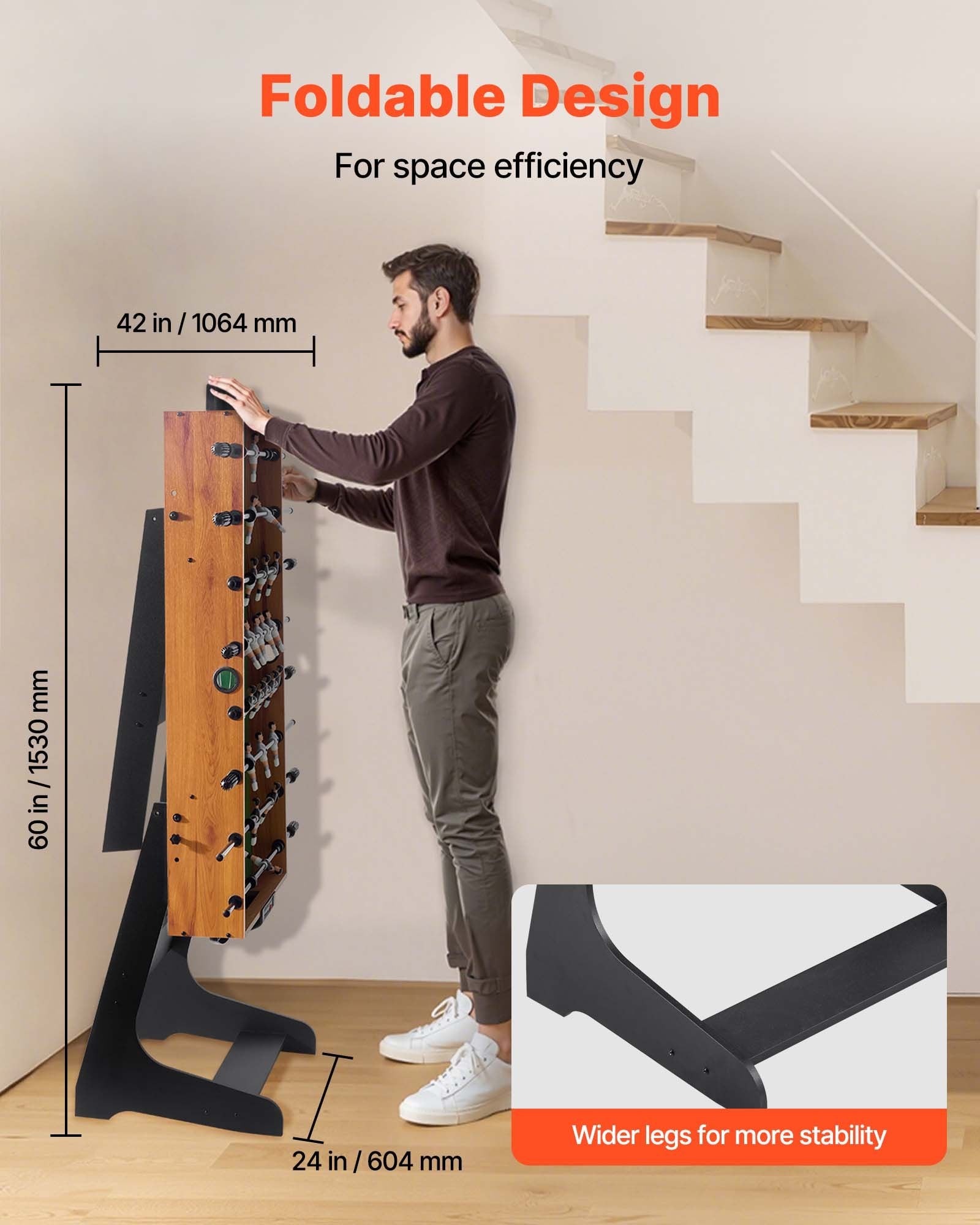Folding Foosball Table, 106 cm Standard Size Table, Indoor Full Size Foosball Tables for Home, Family, and V952-ZDKZQZ48YCZS83TLN001V0