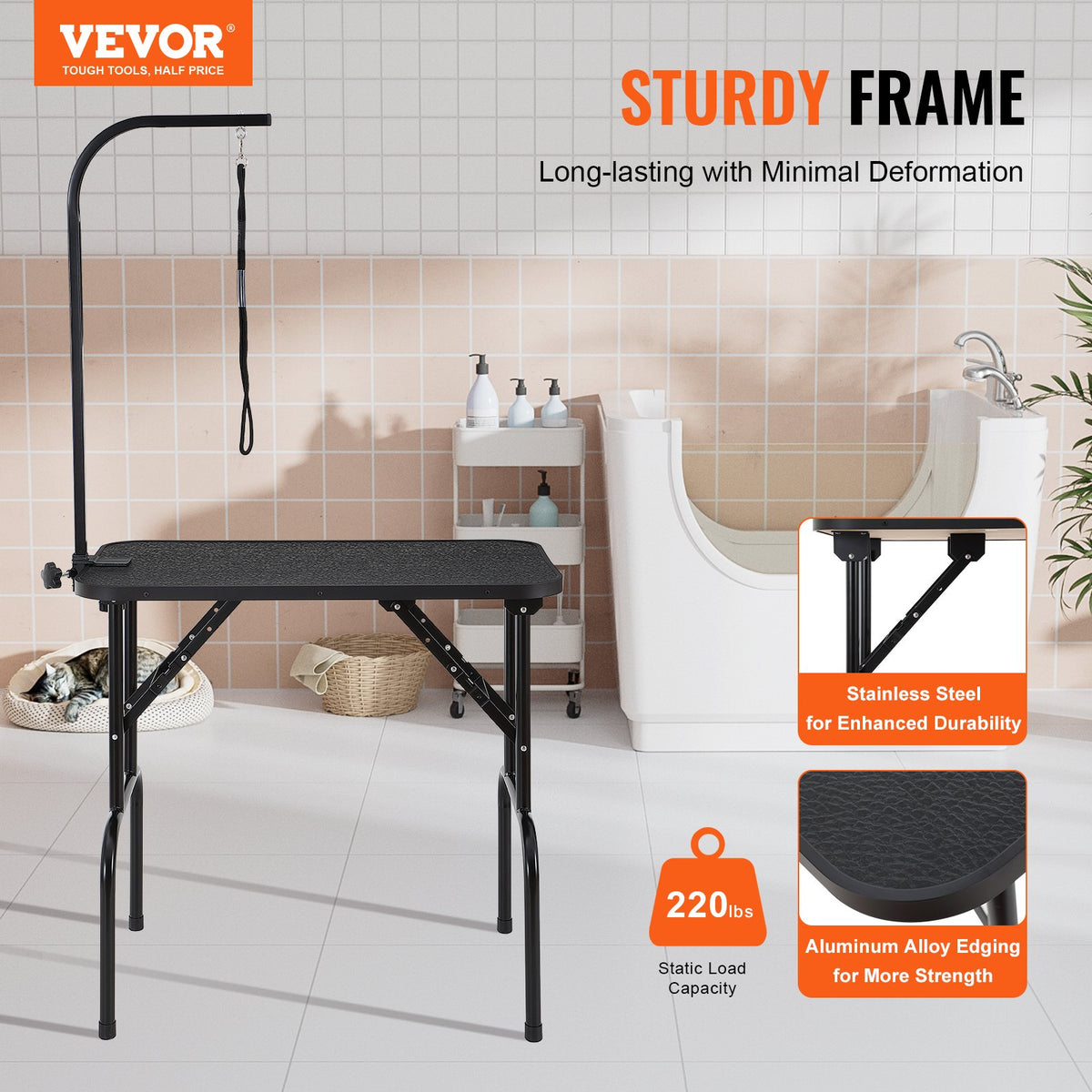 Pet Grooming Table Arm with Clamp, 808 x 460 mm Dog Grooming Station, Foldable Pets Grooming Stand for Medium V952-ZDMRZ32INCH0M0K0IV0