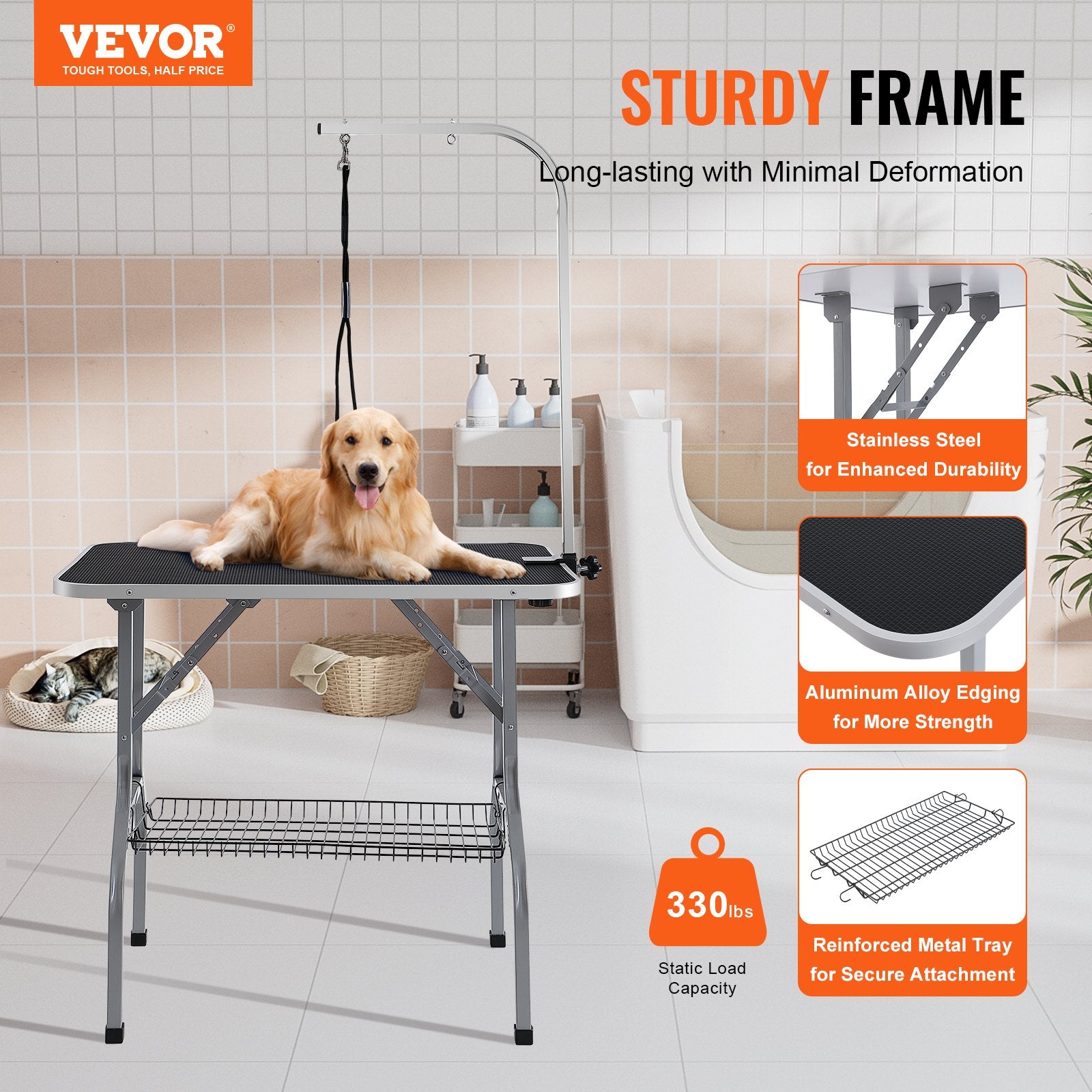 Pet Grooming Table Arm with Clamp, 915 x 610mm Dog Grooming Station, Foldable Pets Grooming Stand for Medium V952-ZDMRZ36INCH0NADPDV0