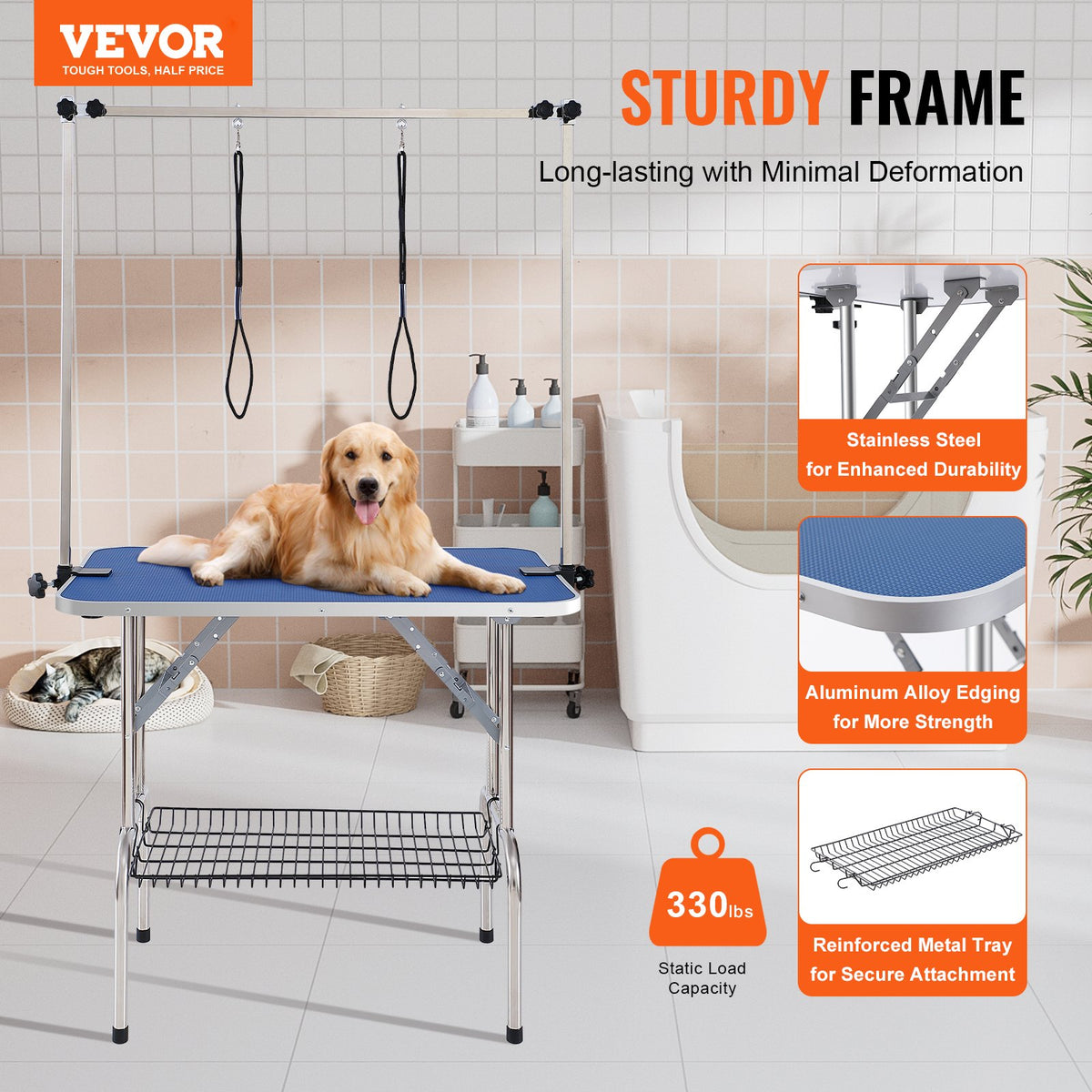 Pet Grooming Table Two Arms with Clamp, 915 x 610mm Dog Grooming Station, Foldable Pets Grooming Stand for V952-ZDMRZ36INCHSQMXV6V0