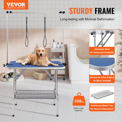 Pet Grooming Table Two Arms with Clamp, 915 x 610mm Dog Grooming Station, Foldable Pets Grooming Stand for V952-ZDMRZ36INCHSQMXV6V0