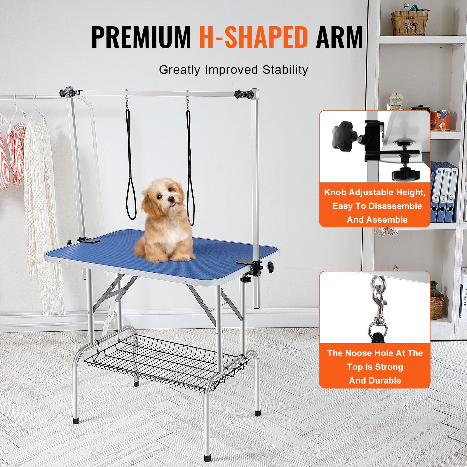 Pet Grooming Table Two Arms with Clamp, 915 x 610mm Dog Grooming Station, Foldable Pets Grooming Stand for V952-ZDMRZ36INCHSQMXV6V0