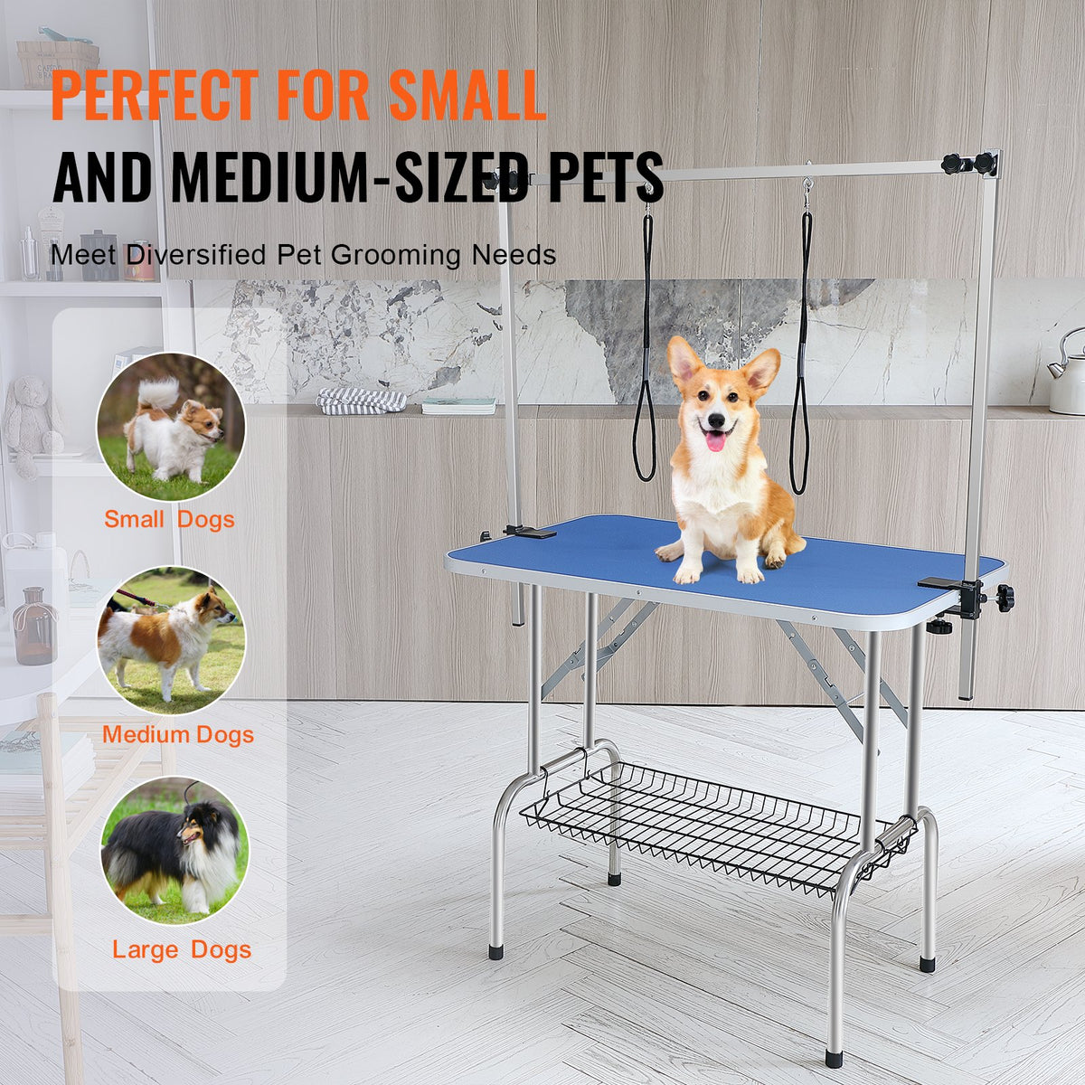Pet Grooming Table Two Arms with Clamp, 915 x 610mm Dog Grooming Station, Foldable Pets Grooming Stand for V952-ZDMRZ36INCHSQMXV6V0