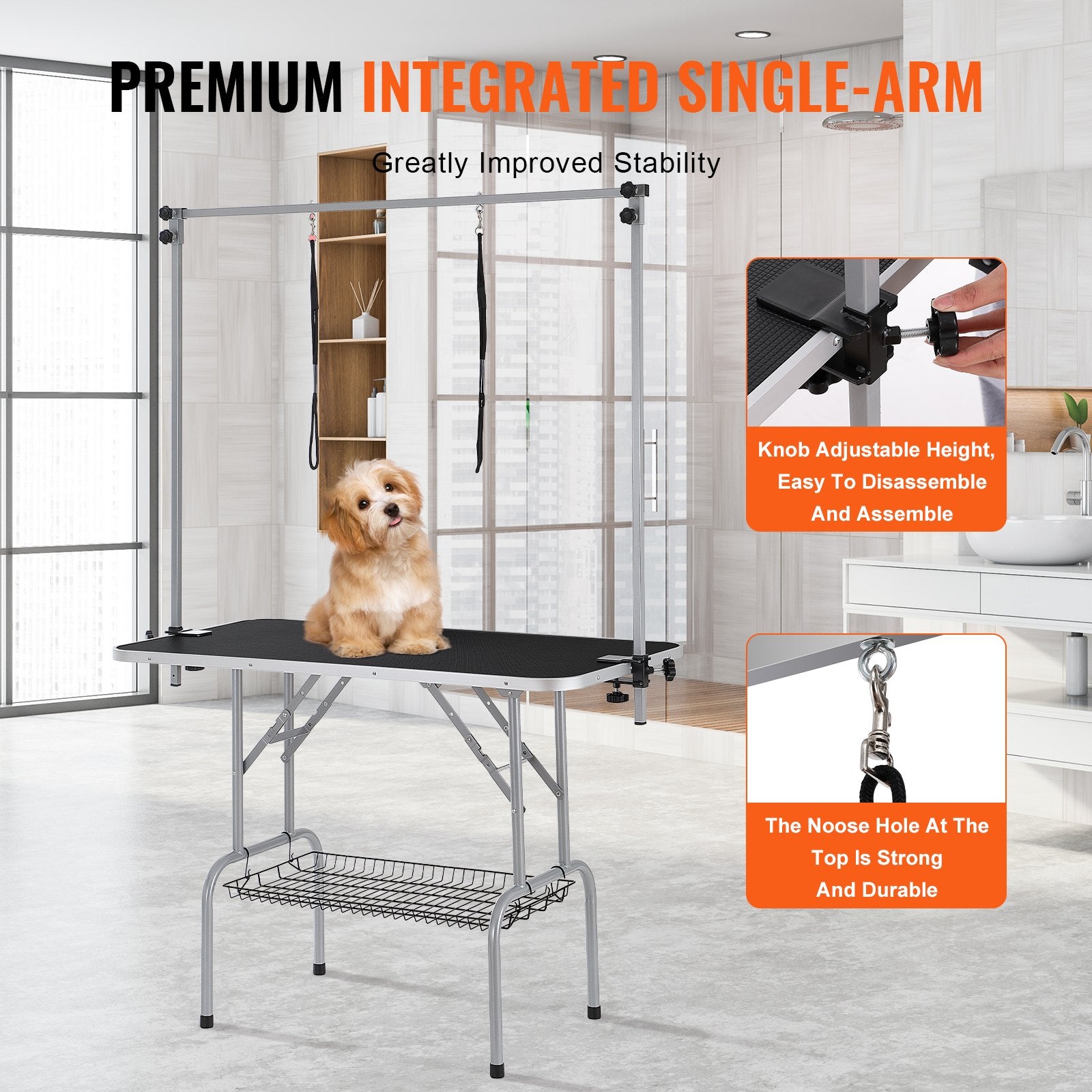 Pet Grooming Table Two Arms with Clamp, 117cm Dog Grooming Station, Foldable Pets Grooming Stand for Medium V952-ZDMRZ46INCH0I6658V0