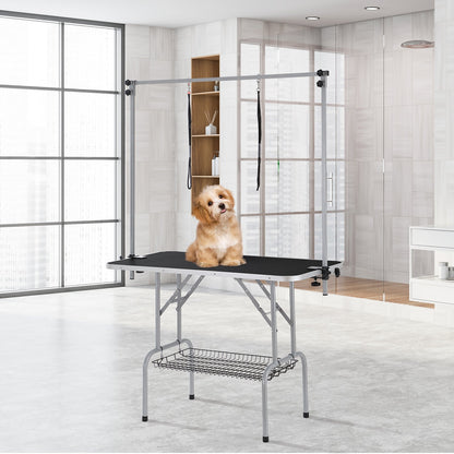 Pet Grooming Table Two Arms with Clamp, 117cm Dog Grooming Station, Foldable Pets Grooming Stand for Medium V952-ZDMRZ46INCH0I6658V0