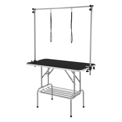 Pet Grooming Table Two Arms with Clamp, 117cm Dog Grooming Station, Foldable Pets Grooming Stand for Medium V952-ZDMRZ46INCH0I6658V0