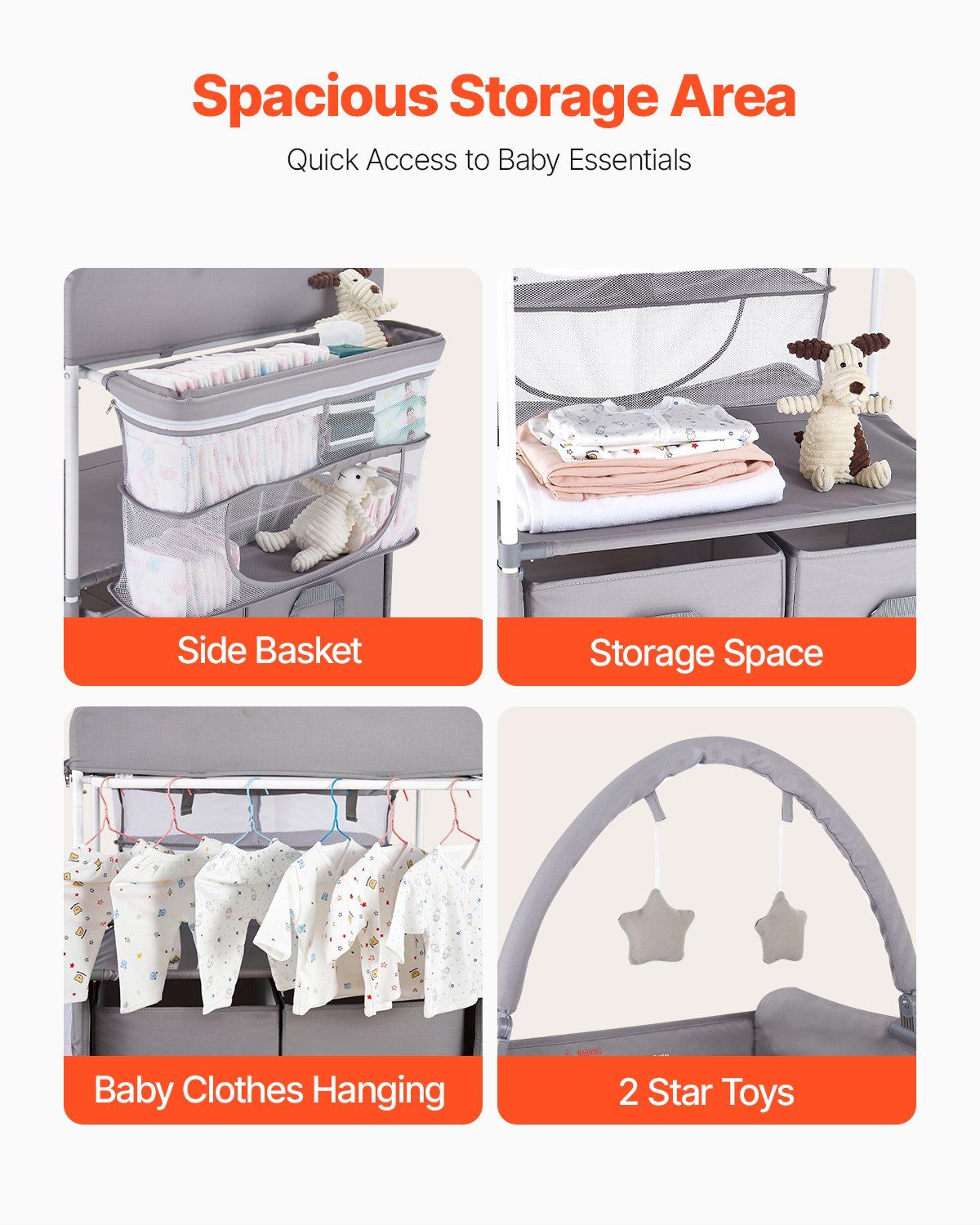 Baby Changing Table, Foldable Diaper Change Station with 2 Fabric Drawers, Side Basket & Hanging Rod, V952-ZDNBTQHSHXWD5L2KV001V0