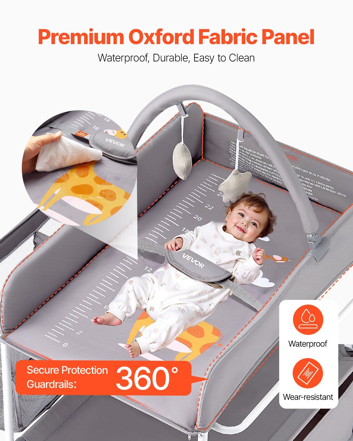 Baby Changing Table, Foldable Diaper Change Station with 2 Fabric Drawers, Side Basket & Hanging Rod, V952-ZDNBTQHSHXWD5L2KV001V0