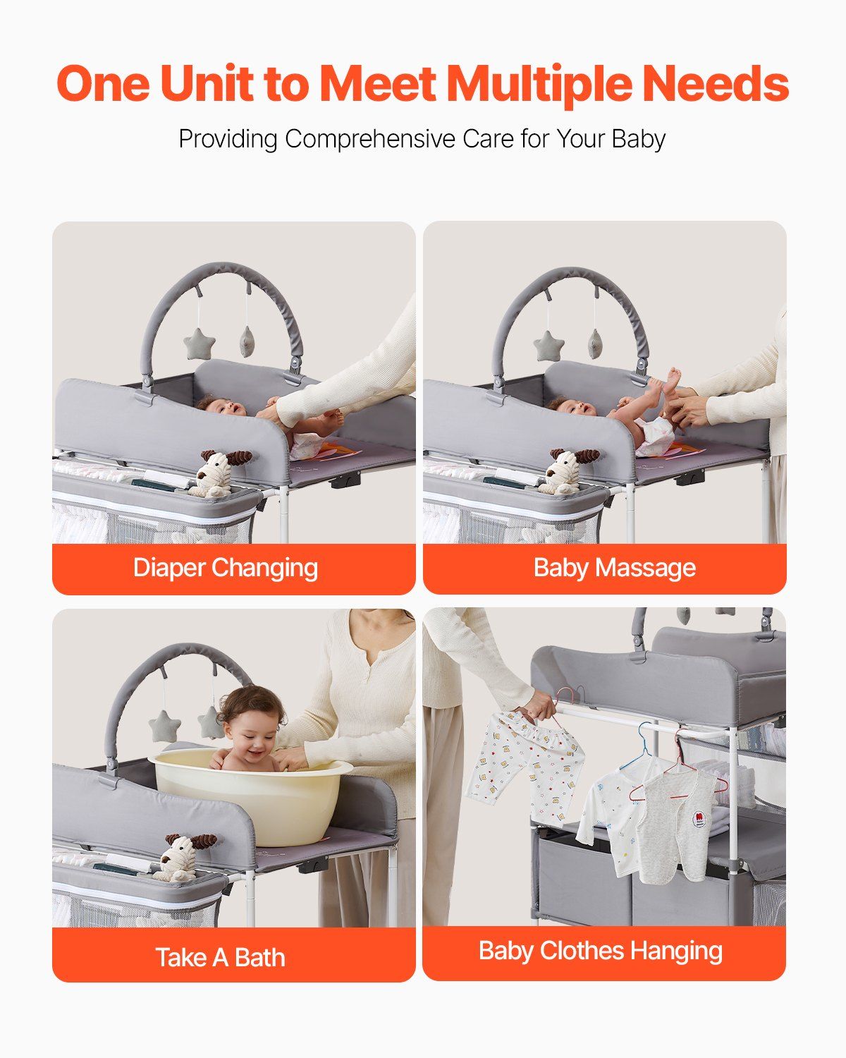 Baby Changing Table, Foldable Diaper Change Station with 2 Fabric Drawers, Side Basket & Hanging Rod, V952-ZDNBTQHSHXWD5L2KV001V0