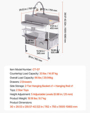 Baby Changing Table, Foldable Diaper Change Station with 2 Fabric Drawers, Side Basket & Hanging Rod, V952-ZDNBTQHSHXWD5L2KV001V0