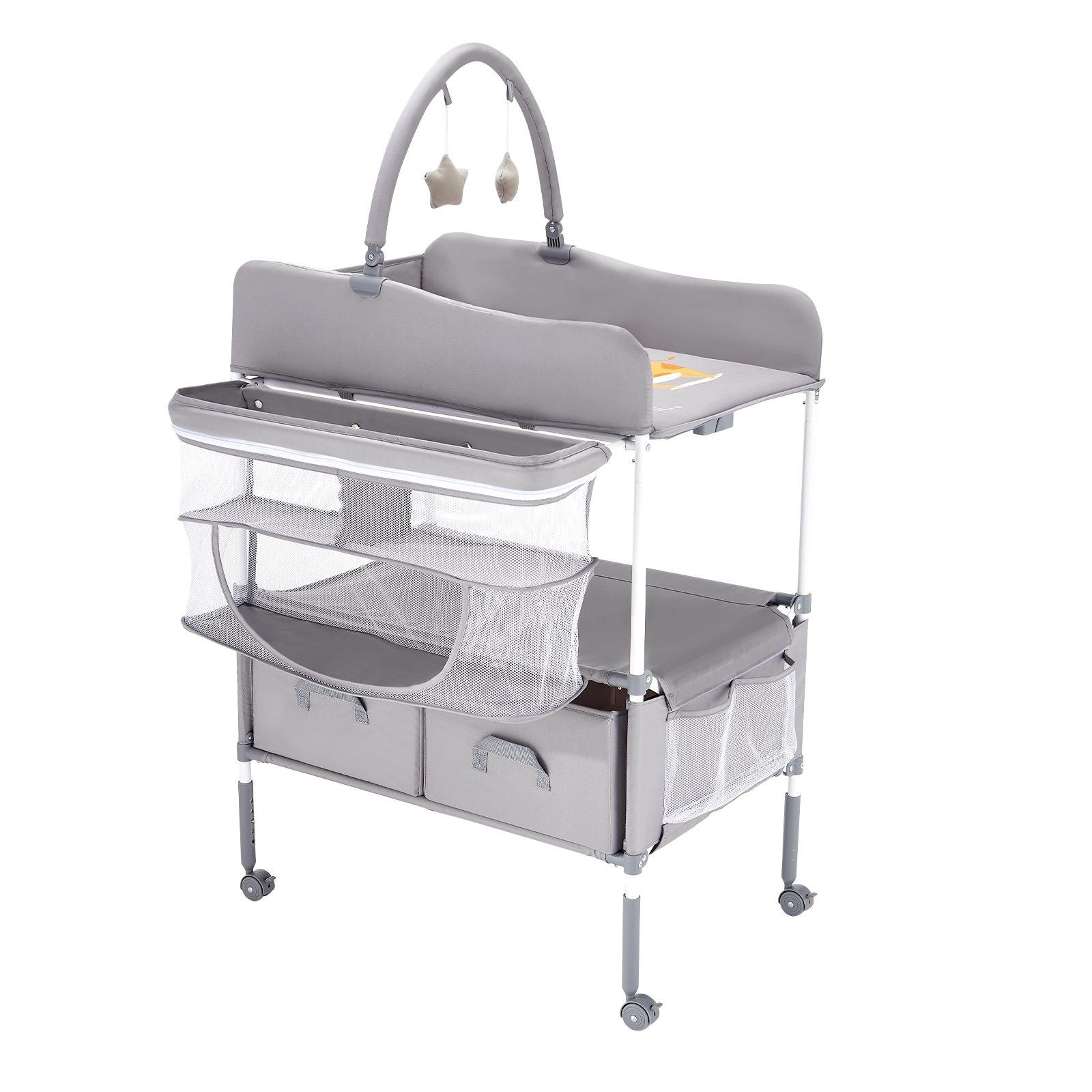 Baby Changing Table, Foldable Diaper Change Station with 2 Fabric Drawers, Side Basket & Hanging Rod, V952-ZDNBTQHSHXWD5L2KV001V0