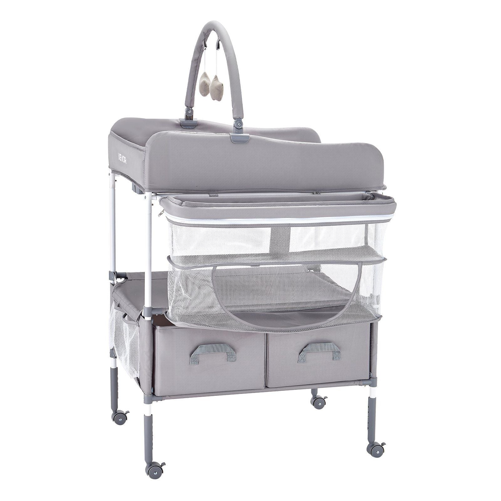 Baby Changing Table, Foldable Diaper Change Station with 2 Fabric Drawers, Side Basket & Hanging Rod, V952-ZDNBTQHSHXWD5L2KV001V0