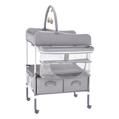 Baby Changing Table, Foldable Diaper Change Station with 2 Fabric Drawers, Side Basket & Hanging Rod, V952-ZDNBTQHSHXWD5L2KV001V0