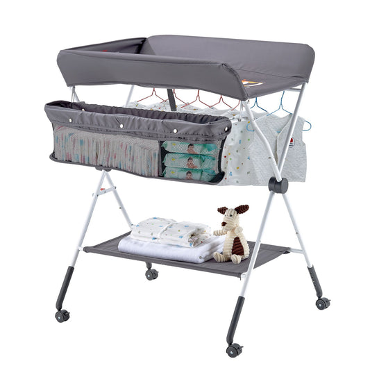 Baby Changing Table, Foldable Diaper Change Station with Side Basket, Adjustable Height Portable Changing V952-ZDNBTSHSXXSD4UOQF001V0