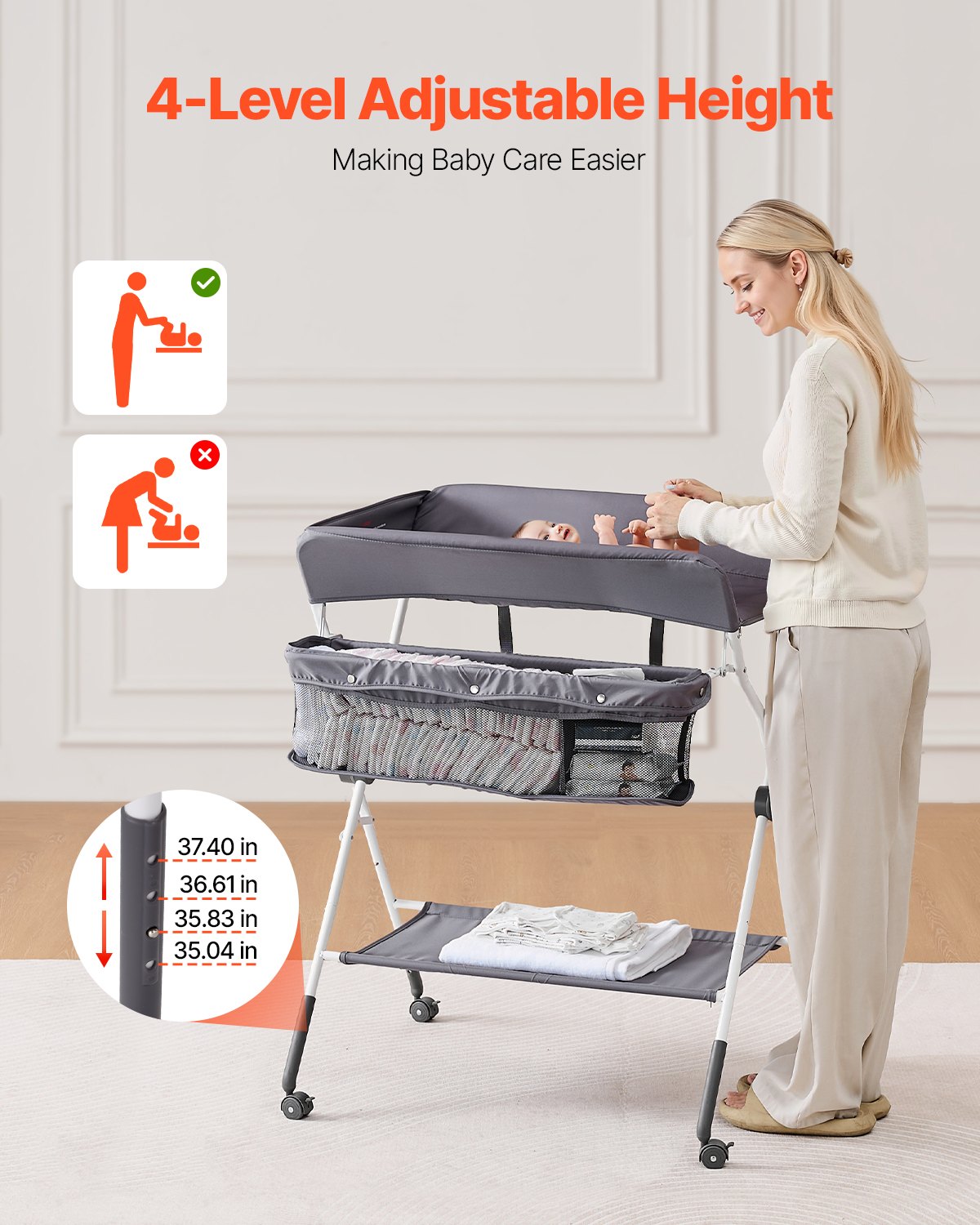 Baby Changing Table, Foldable Diaper Change Station with Side Basket, Adjustable Height Portable Changing V952-ZDNBTSHSXXSD4UOQF001V0