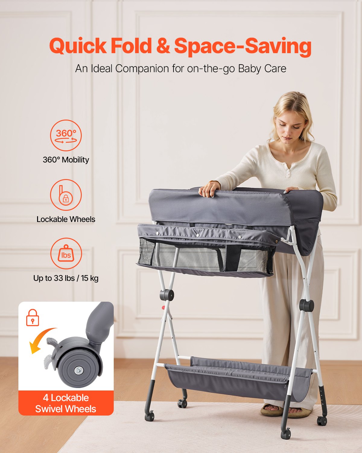 Baby Changing Table, Foldable Diaper Change Station with Side Basket, Adjustable Height Portable Changing V952-ZDNBTSHSXXSD4UOQF001V0