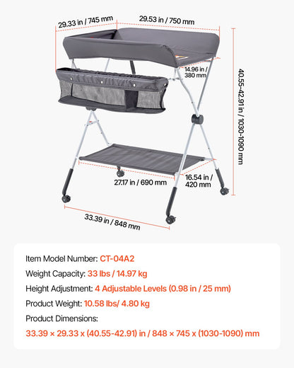 Baby Changing Table, Foldable Diaper Change Station with Side Basket, Adjustable Height Portable Changing V952-ZDNBTSHSXXSD4UOQF001V0