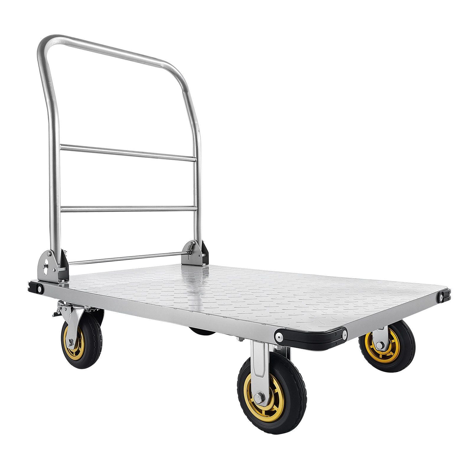 Platform Truck, 907.18 kg Capacity, Heavy Duty Steel Flatbed Cart with Swivel Wheels and Handle, Foldable V952-ZDPBC2000LBSULEYG001V0