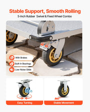 Platform Truck, 907.18 kg Capacity, Heavy Duty Steel Flatbed Cart with Swivel Wheels and Handle, Foldable V952-ZDPBC2000LBSULEYG001V0