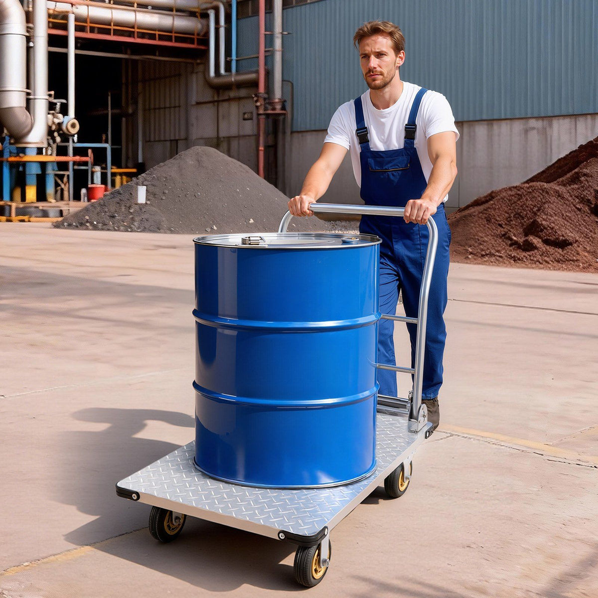 Platform Truck, 907.18 kg Capacity, Heavy Duty Steel Flatbed Cart with Swivel Wheels and Handle, Foldable V952-ZDPBC2000LBSULEYG001V0