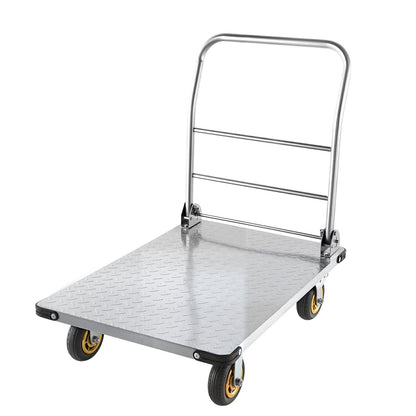 Platform Truck, 907.18 kg Capacity, Heavy Duty Steel Flatbed Cart with Swivel Wheels and Handle, Foldable V952-ZDPBC2000LBSULEYG001V0