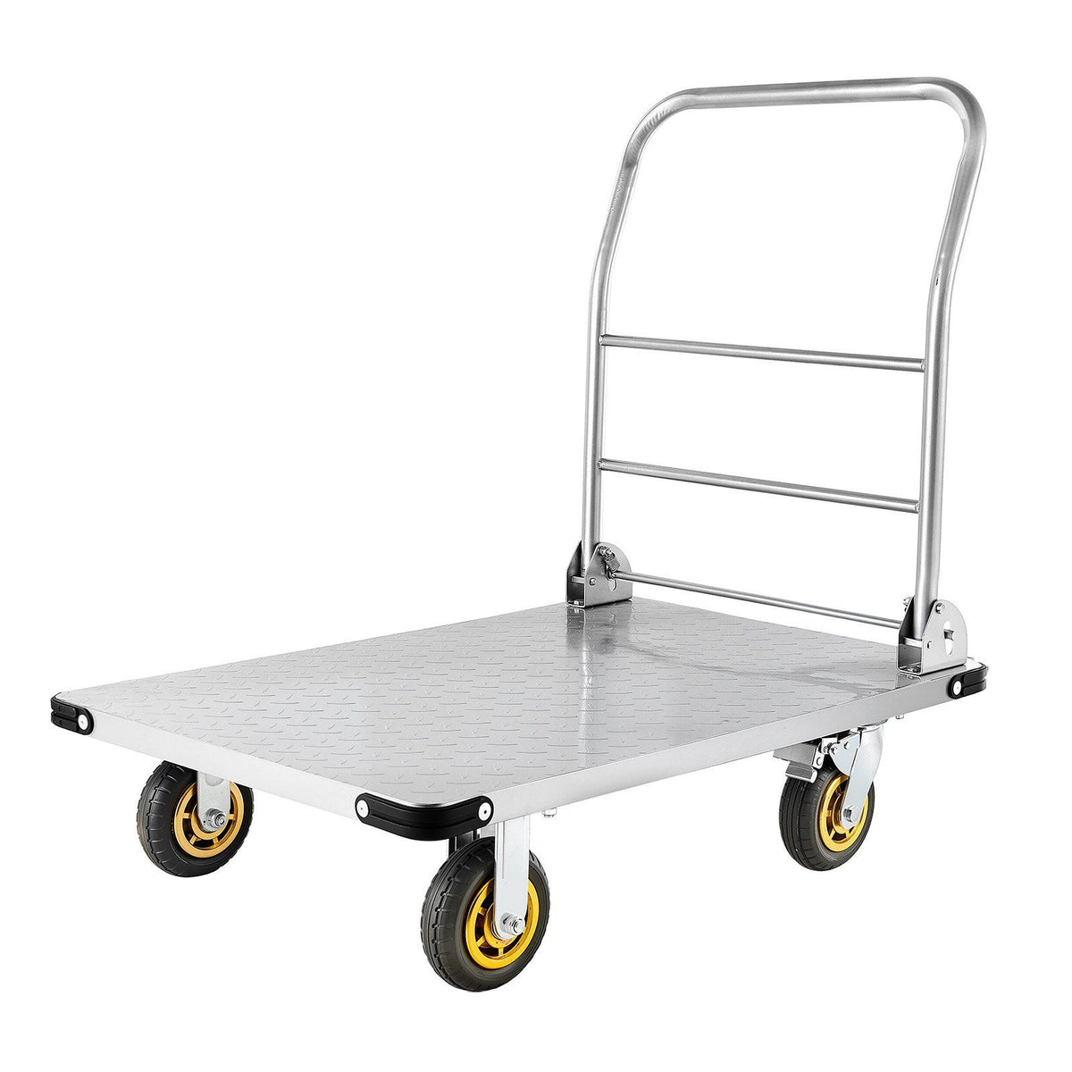 Platform Truck, 907.18 kg Capacity, Heavy Duty Steel Flatbed Cart with Swivel Wheels and Handle, Foldable V952-ZDPBC2000LBSULEYG001V0