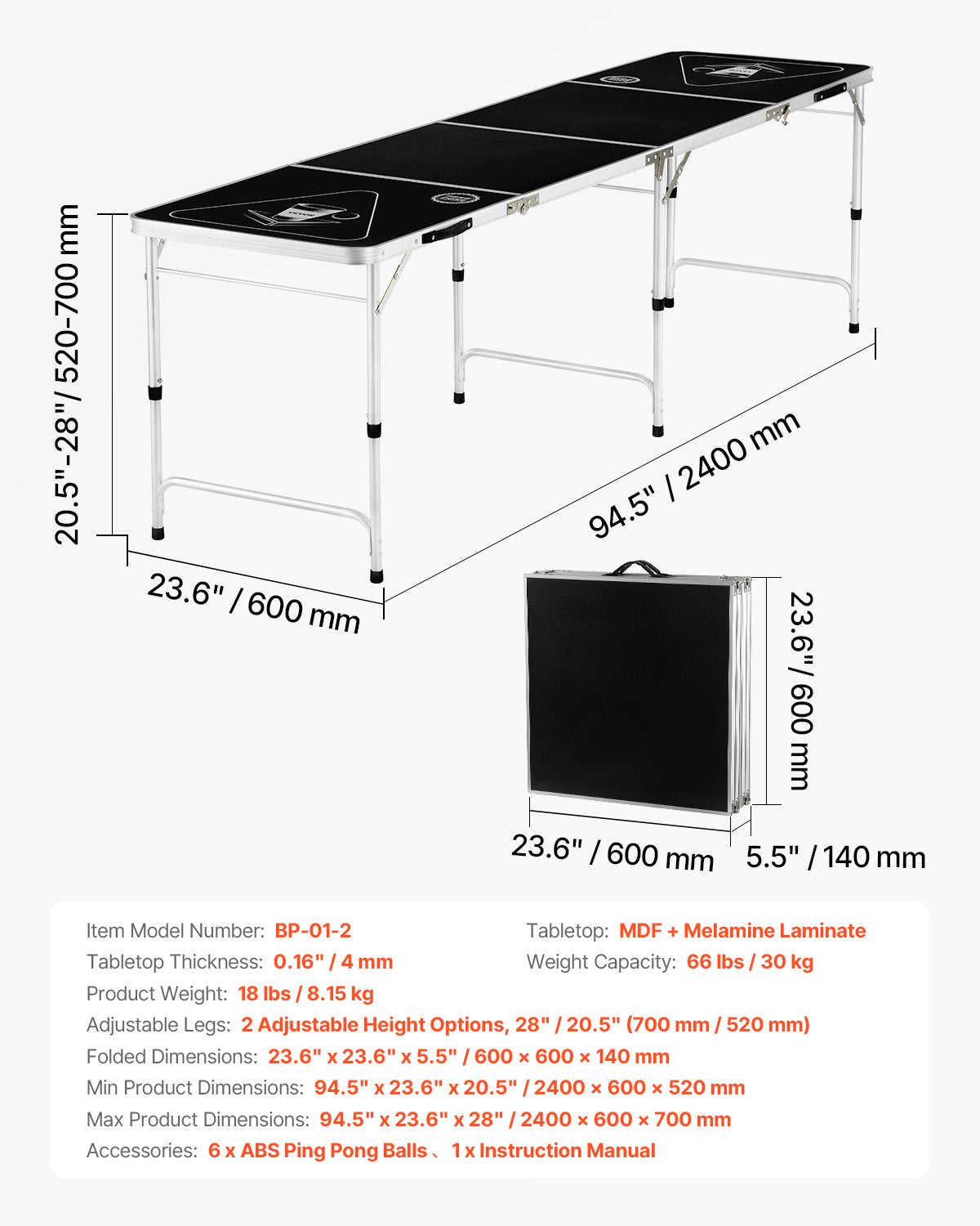 2.4 m Folding Beer Pong Tailgate Table Party Drinking Game Carrying Handle V952-ZDPJYXZCGK00FI2RBV0