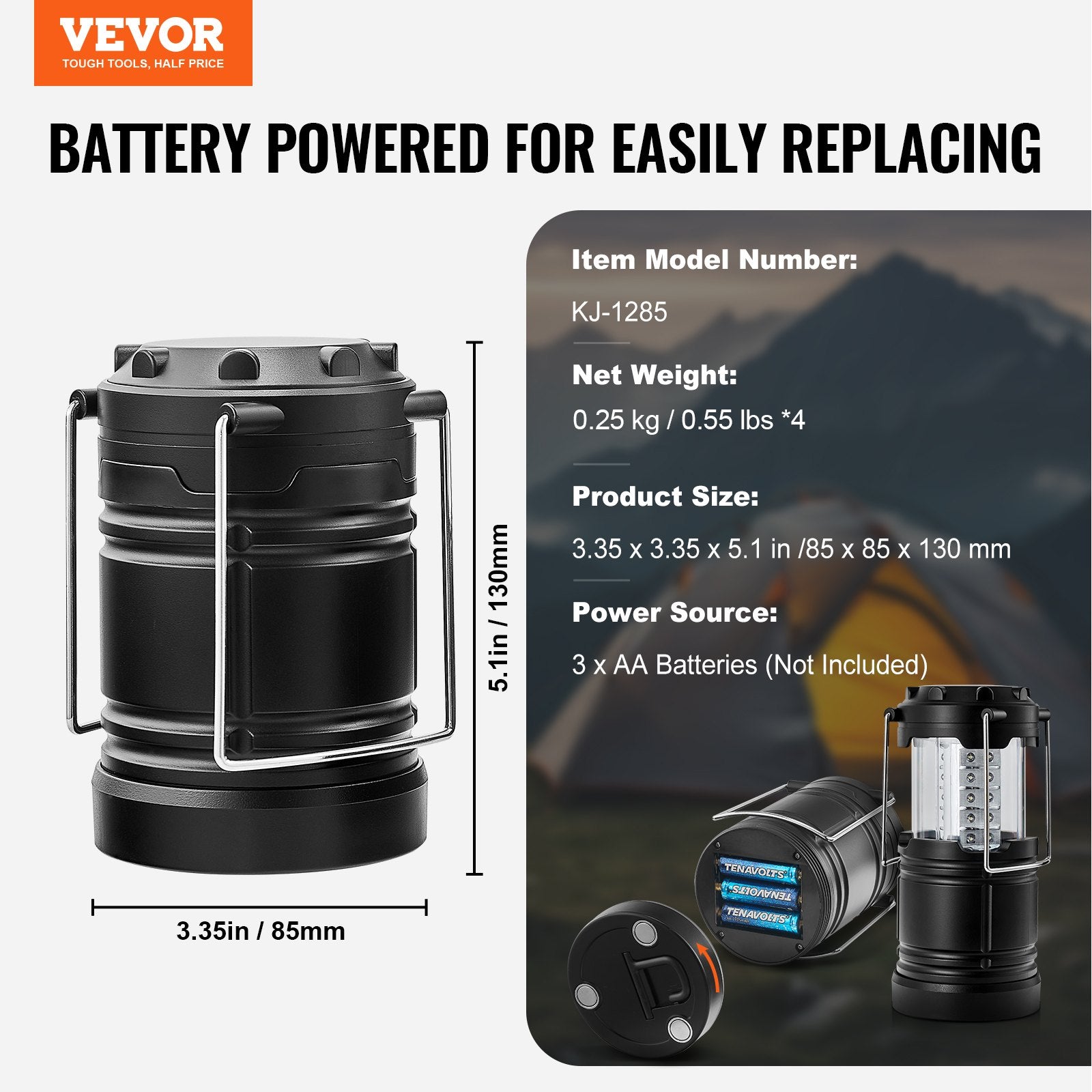 LED Camping Lanterns Collapsible Battery Powered Flashlights Set of 4 V952-ZDSBXLEDYYDG6WEQKV9